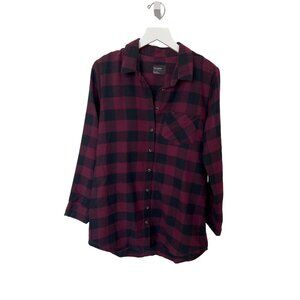 Free Press Merlot & Black Buffalo Check Flannel Shirt